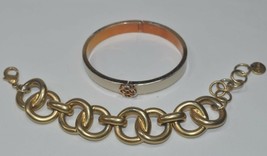 Stella &amp; Dot Used Bracelet Lot - Lindsay Enamel Bangle &amp; Gold Tone Doubl... - $20.97