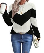 S- Raffinéa Women&#39;s Solid Color Patchwork Crew Neck Long Sleeve Simple C... - $33.65