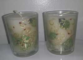2 Piece Glass Holly Berry Gold Foil Hand Scuplted Candle &amp; Votive Set - £9.15 GBP