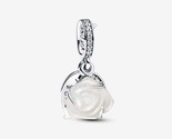2024 Mother&#39;s Day Sterling silver White Rose in Bloom Double Dangle Charm - £14.62 GBP