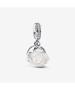 2024 Mother's Day Sterling silver White Rose in Bloom Double Dangle Charm - $18.40