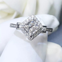 2Ct Princess Cut Natural Moissanite Halo Engagement Ring 14K White Gold Plated - $160.44