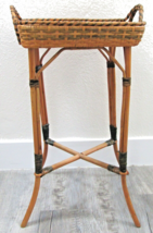 Vintage Bamboo and Reed Rattan Handled Tray Top Side Table - $177.21