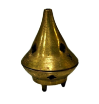 Vintage Small Brass Cone Incense Burner with Lid and Feet 2.5 Inch Tall - Patina - £7.67 GBP