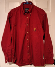 Vtg Chaps Ralph Lauren Button Down Canvas Shirt Mens L Red LS Crest Logo 90s - £14.73 GBP