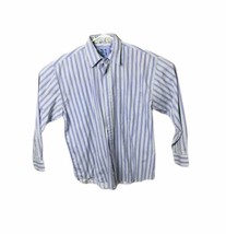 B Brooklyn Express Men Dress Shirt Striped Flip Cuff Button Long Sleeve L - £10.26 GBP