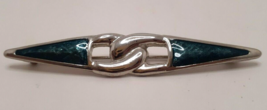 Gold Tone Green Enamel Diamond Shaped Bar Brooch Pin Pendant 3.25&quot; Long - $15.83