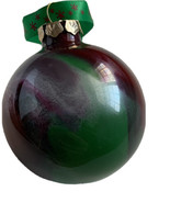 Glass Ball Christmas Ornament Green Red  Silver Swirl  2.75&quot; - £6.65 GBP