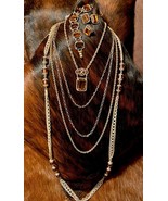 Amazing Layered Look - Sarah Cov Gold Tone Amber/Topaz Necklace "Blended" Set - $193.00