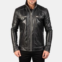 Hudson Black Leather Biker Jacket - £122.67 GBP
