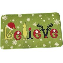 Grinch Believe Christmas Doormat Holiday Snowflake Green Entry Rug Decor... - $16.64