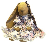 Handmade Stuffed Burlap Bunny Rabbit Floral Dress Cottage Country Farmhouse 27&quot; - £20.60 GBP