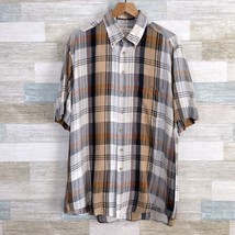 Haupt Germany Linen Blend Lawn Shirt Gray Brown Plaid Short Sleeve Mens Large - $59.38