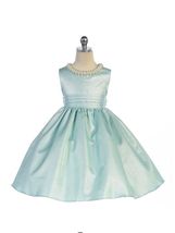 Stunning Sage Satin Flower Girl Pageant Dress w/ Beaded Neckline, Crayon Kids - £42.48 GBP