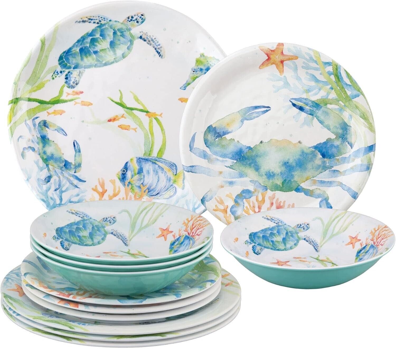 12-Piece Sea life Serenade Melamine Dinnerware Set - Service for 4 - $72.00