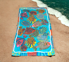 Large Colorful Terrisol Fish Cotton Large Vintage Tropical  Beach Towel 39x64.5 - £73.09 GBP