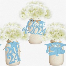 Glittering Graduation Cap Cutouts - Light Blue Centerpiece Tags for Party Favors - £19.10 GBP