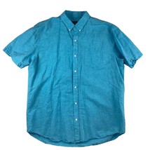 Nat Nast Shirt Men’s XL Aqua Linen Blend Button Up Short Sleeve Button Down - £14.88 GBP