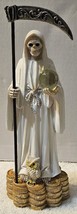 Grim Reaper Santa Muerte Owl Ball Money Scythe Fantasy Figurine White - £18.86 GBP
