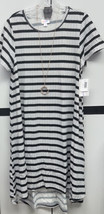 NWT 2.0 LuLaRoe Large Black and White Fancy Striped Carly Swing Dress - £34.82 GBP