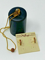 3-Piece HUGO Necklace and Pierced Earrings Gold-tone Purple Rhinestones ... - $6.60