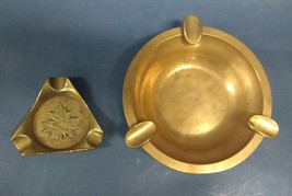 Set of Two Brass Ashtrays BOWL Canada Maple Leaf Triangle VINTAGE - £19.77 GBP