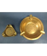 Set of Two Brass Ashtrays BOWL Canada Maple Leaf Triangle VINTAGE - £19.45 GBP