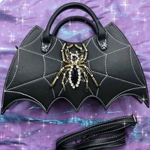 Spider Rhinestones Leather Shoulder Bag Handbag | Halloween Cosplay Goth... - £53.97 GBP