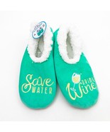 Snoozies Women&#39;s Slippers Save Water Drink Wine Blue Green Med 7/8 - $237.18 MXN