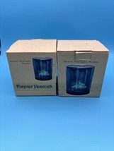 Glass Tea Lite Forever Peacock Candle Holder By Cracker Barrel Lot Of 2 - £16.26 GBP