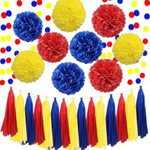 Carnival 26Pcs Red Blue Yellow Party Decorations Kit For Birthday Wedding Bachel - £22.37 GBP