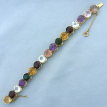 Huge Multi Gemstone Tennis Line Bracelet in 18k Yellow Gold - £3,390.99 GBP