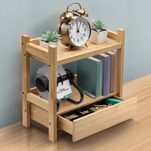 2-Tier Bamboo Countertop Shelf with Hidden Drawer - Makeup Organizer - £39.50 GBP