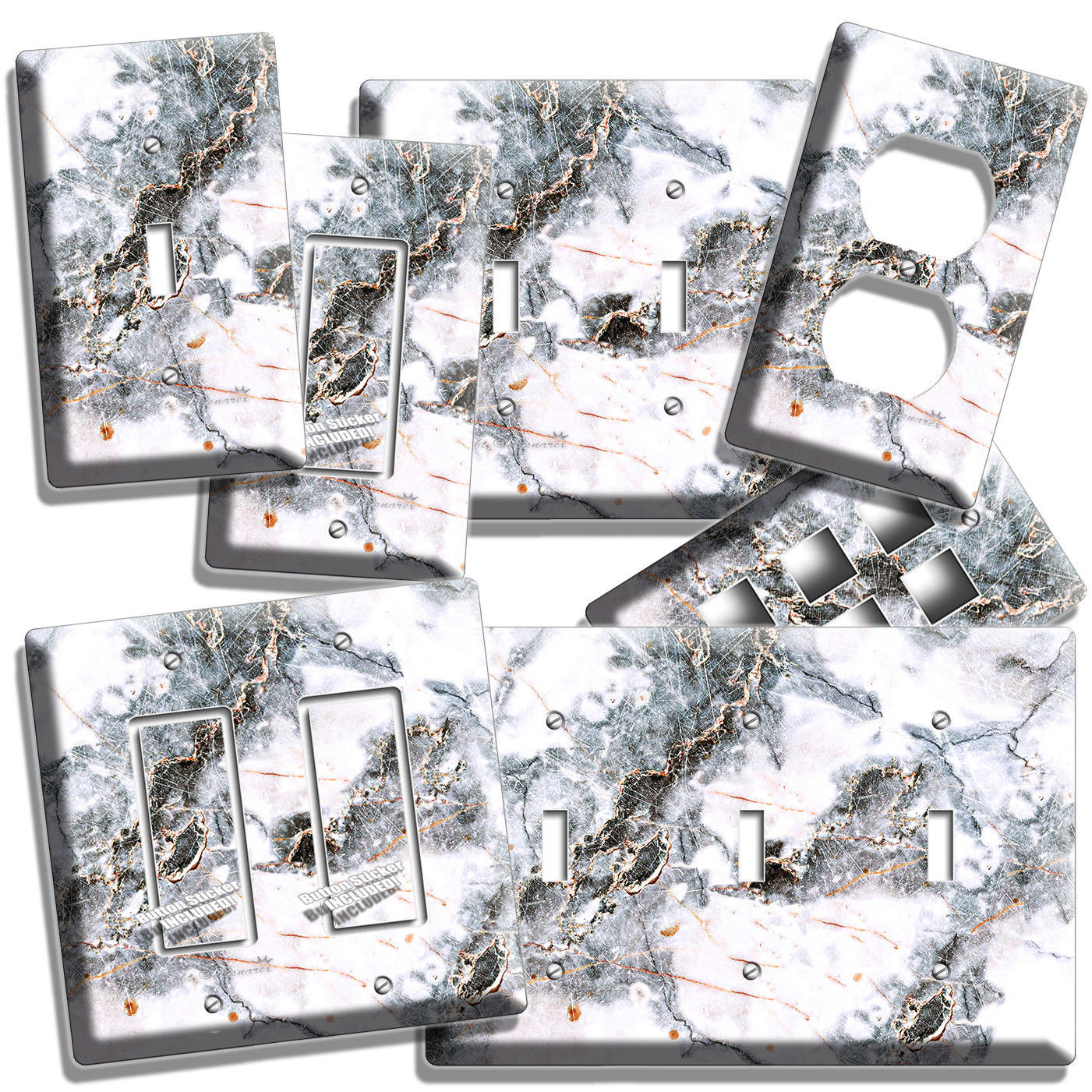 RUSTIC GREY MARBLE STONE LOOK LIGHT SWITCH OUTLET WALL PLATE ROOM BATHROOM DECOR