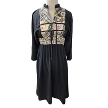 Vtg 70s The Kollection Ltd ( Saks Fifth Ave)Black Dress Floral Tie Front... - $62.31