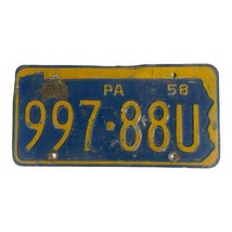 1958 Pennsylvania License plate #997-88U Man Cave Vintage Tag Blue Yello... - £22.22 GBP