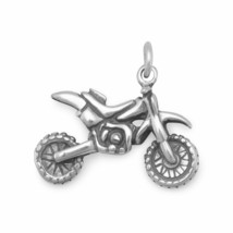 3D Dirt Bike Charm Hanging Pendant Men Boys Fashion Neck Piece 14K White Gold Fn - £31.32 GBP