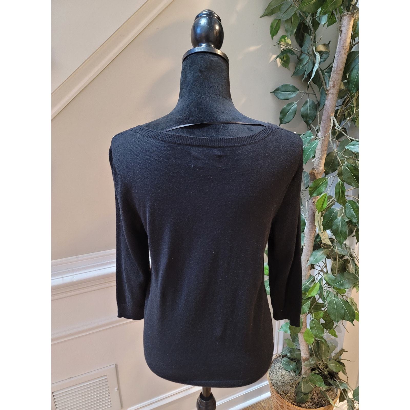 ELLE Sweater Women's Medium Black Pearl Embellished 34 Sleeve Pullover Knit Item image 8