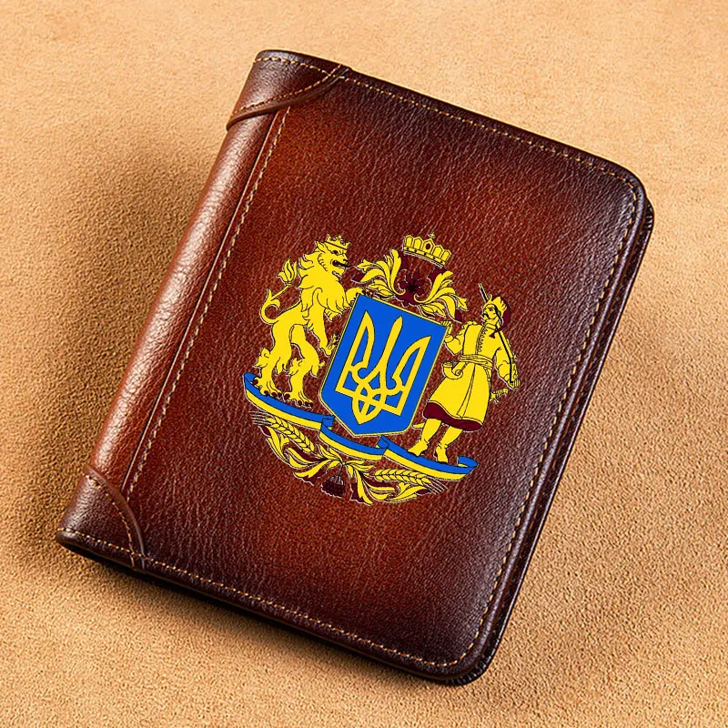 High Quality Leather Men Wallets Ukraine Forces  Printing Short Card Holder Purs - £63.13 GBP