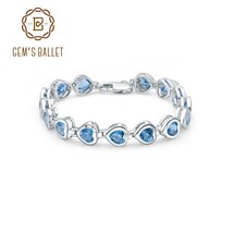 S ballet 6x6mm heart natural swiss blue topaz chain link bracelet pure 100 925 sterling thumb200
