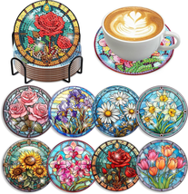 8 PCS Flowers Diamond Art Coasters Diamond Painting Coasters Kits with H... - £15.88 GBP