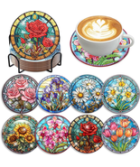 8 PCS Flowers Diamond Art Coasters Diamond Painting Coasters Kits with H... - £16.26 GBP