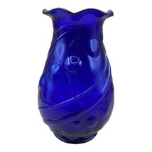 Vintage Louie Glass Art Deco Cobalt Blue Ribs &amp; Dots Patterned Vase 9 1/4” - £35.19 GBP