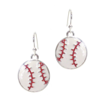 Baseball Dangle Drop Earrings White Gold - $12.29
