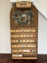 Wooden Perpetual Wall Calendar Hand Painted Floral Heart Wreath Vintage 90s - £38.78 GBP
