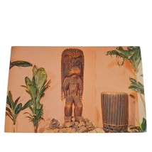 Postcard Temple Image And Drum Hawaiian Wood Sculpture Chrome Unposted - $6.92