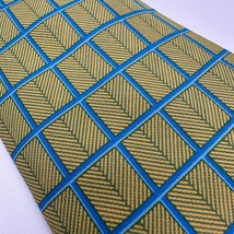 HERMES-PARIS 100% Silk Mens Tie Blue &amp; Mustard Abstract - $72.57