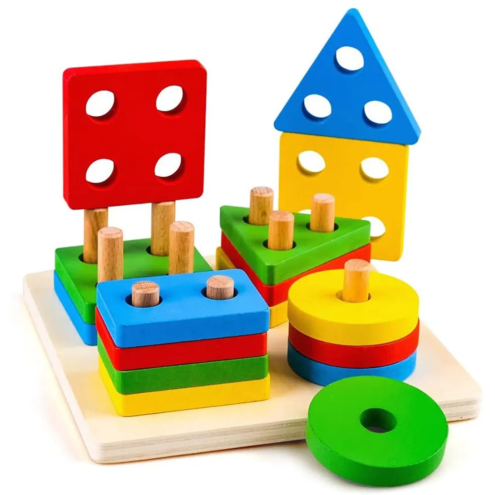 Montessori Wooden Sorting and Stacking Toys Educational Learning Preschool Color - £9.85 GBP+