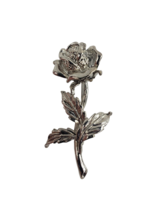 Vintage Silver Tone Rose Flower Pin Brooch w White Rhinestones Jewelry C... - $18.22