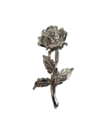 Vintage Silver Tone Rose Flower Pin Brooch w White Rhinestones Jewelry C... - $18.22